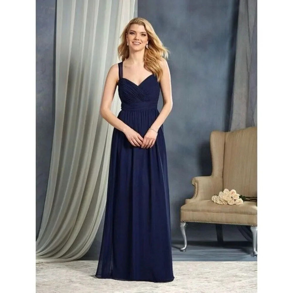 Alfred Angelo  Sheer Strap Long Bridesmaid Dress NWT Size 12 Navy - Picture 1 of 9